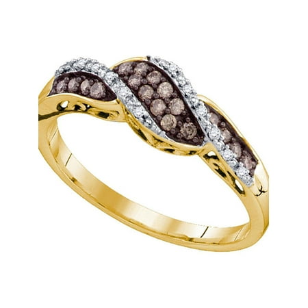 Cognac Fins - 10kt Yellow Gold Womens Round Cognac-brown Color Enhanced Diamond Band Ring 1/5 Cttw Diamond Fine Jewelry Ideal Gifts For Women Gift Set From Heart