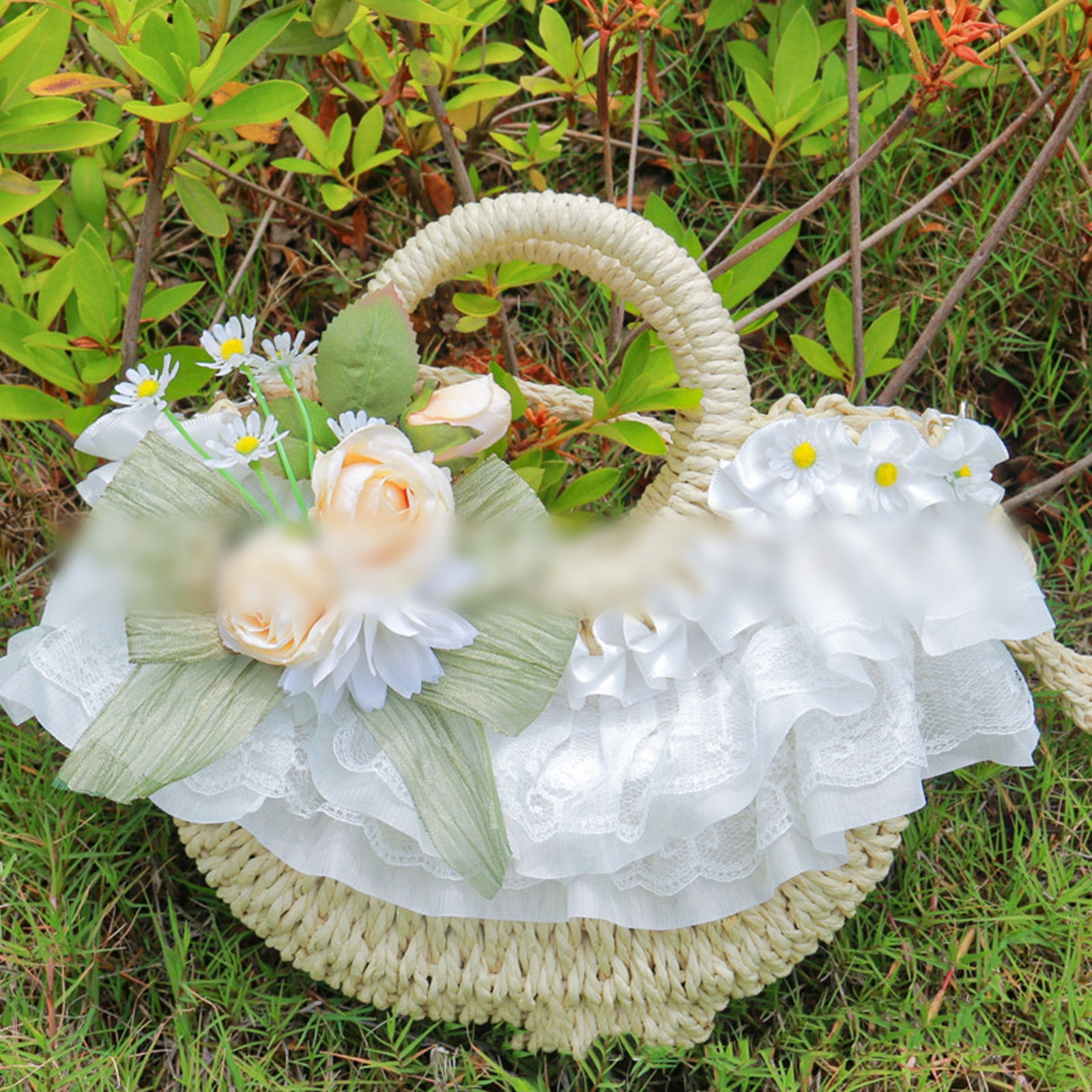 Victorian Lace Designs Straw Bonnet Hat For Women With Ruffled Trim and Rose Flower For Cocktail Party And Cosplay Event