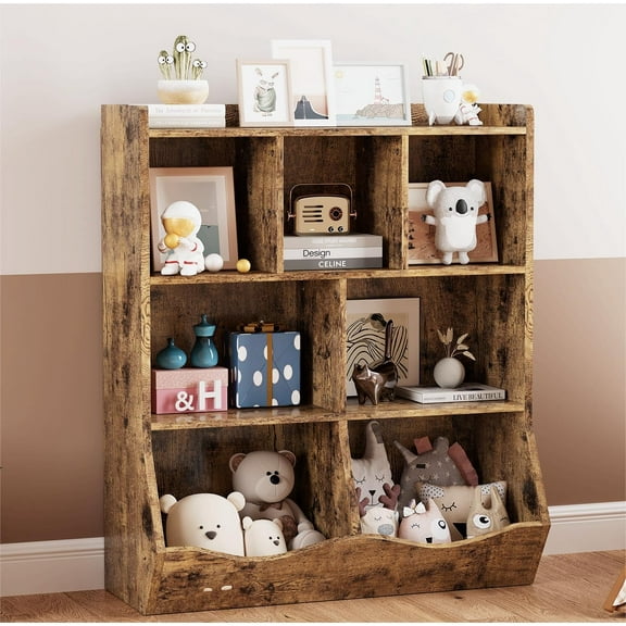 TROPOW Toy Storage Organizer,Three-Tier Kids Bookshelf and Bookcase for Storage Books and Toys,Multi Shelf with Cubby Cabinet for Boys and Girls,Playroom and Nursery,Retro