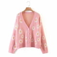 thumbnail image 1 of Suéter tipo cárdigan de jacquard con margaritas frescas y dulces de estilo coreano para mujer, abrigo de punto con cuello en V de lana a la moda para otoño e invierno, 1 of 5