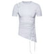 thumbnail image 2 of Blusas y camisas de manga corta y cuello redondo para hombre, blusas informales de verano de color liso con cuello redondo y mangas cortas irregulares, blusa de poliéster para hombre., 2 of 9