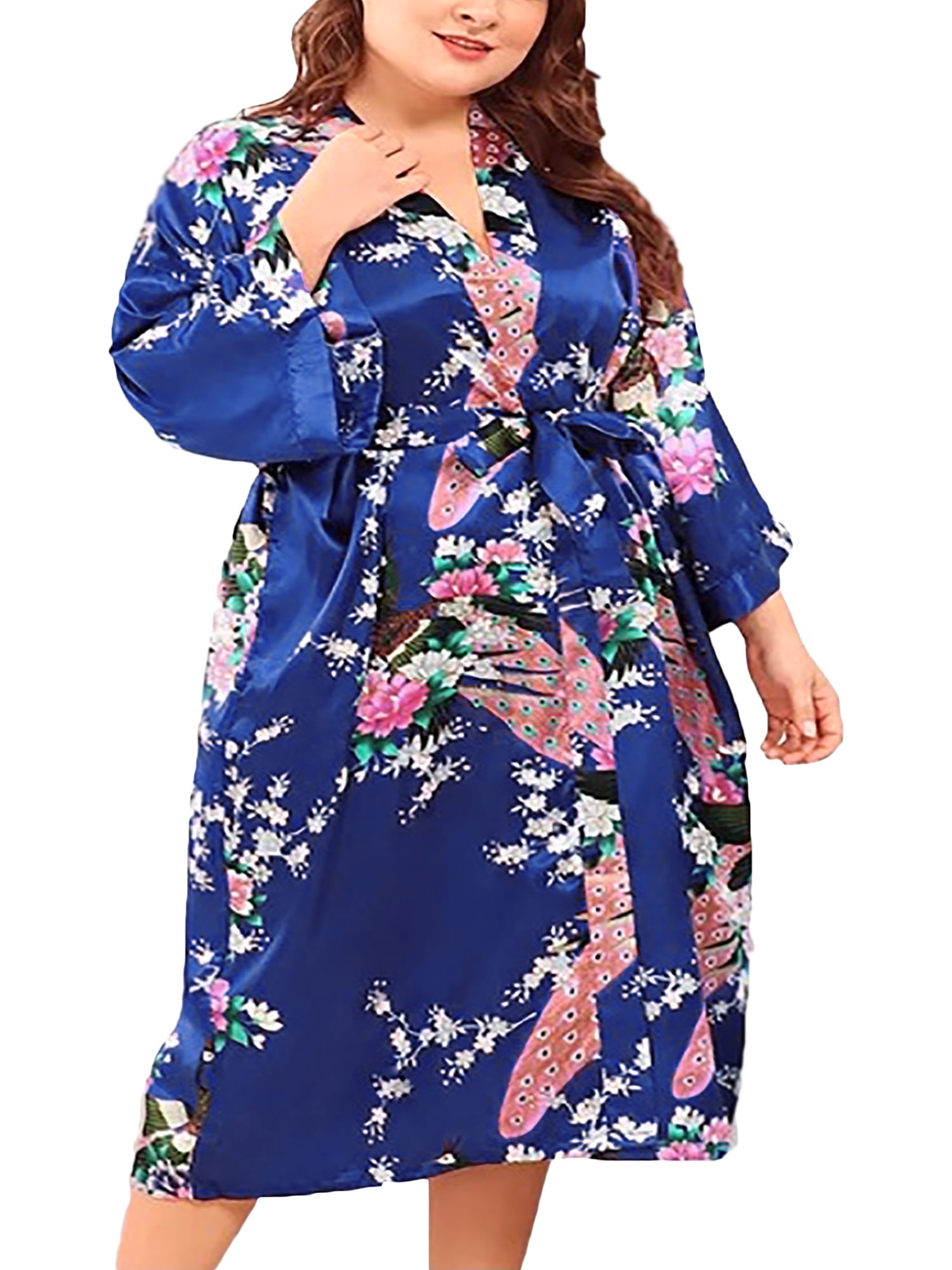 Lounge Robe Women Cotton Satin Kimono Robe Plus Size Floral Lingerie Sleep Robes for Bridge Short 