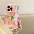 thumbnail image 1 of Case for iPhone 14 Pro Max, Colorful Retro Oil Painting Print Flower Leaf Laser Glossy Pattern Cute Curly Waves Edge Exquisite Phone- Pink, 1 of 5