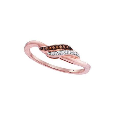 - 10kt Rose Gold Womens Round Red Color Enhanced Diamond Slender Crossover Ring 1/20 Cttw