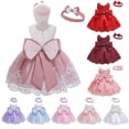 thumbnail image 2 of Vestido infantil de encaje de color a juego para bebé de un año, vestido de noche de princesa con lazo, 2 of 6