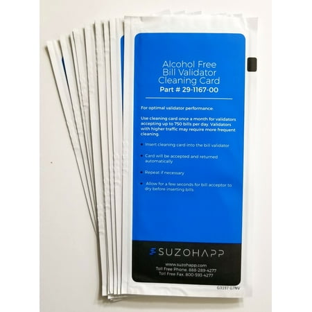 10 pk cleaning card for dollar bill validator acceptor pre