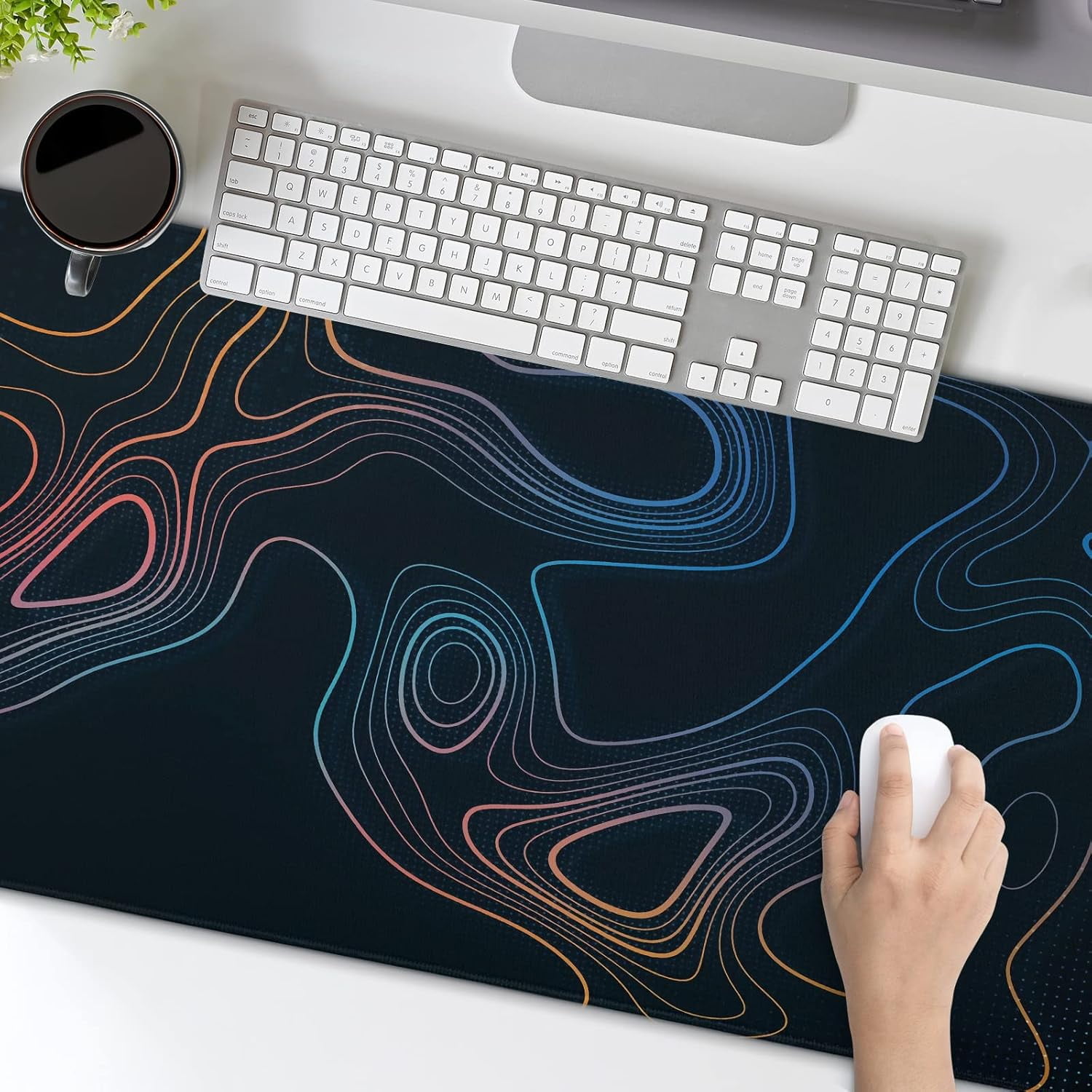 PrimeCook Shop Topographic Contour Map XL Mouse Pad 31.5 x 11.8 Inch Gaming Mousepad Extended Large Mousepad with Nonslip Rubber Base Stitched Edges Laptop Desk Pad Home Office Supplies