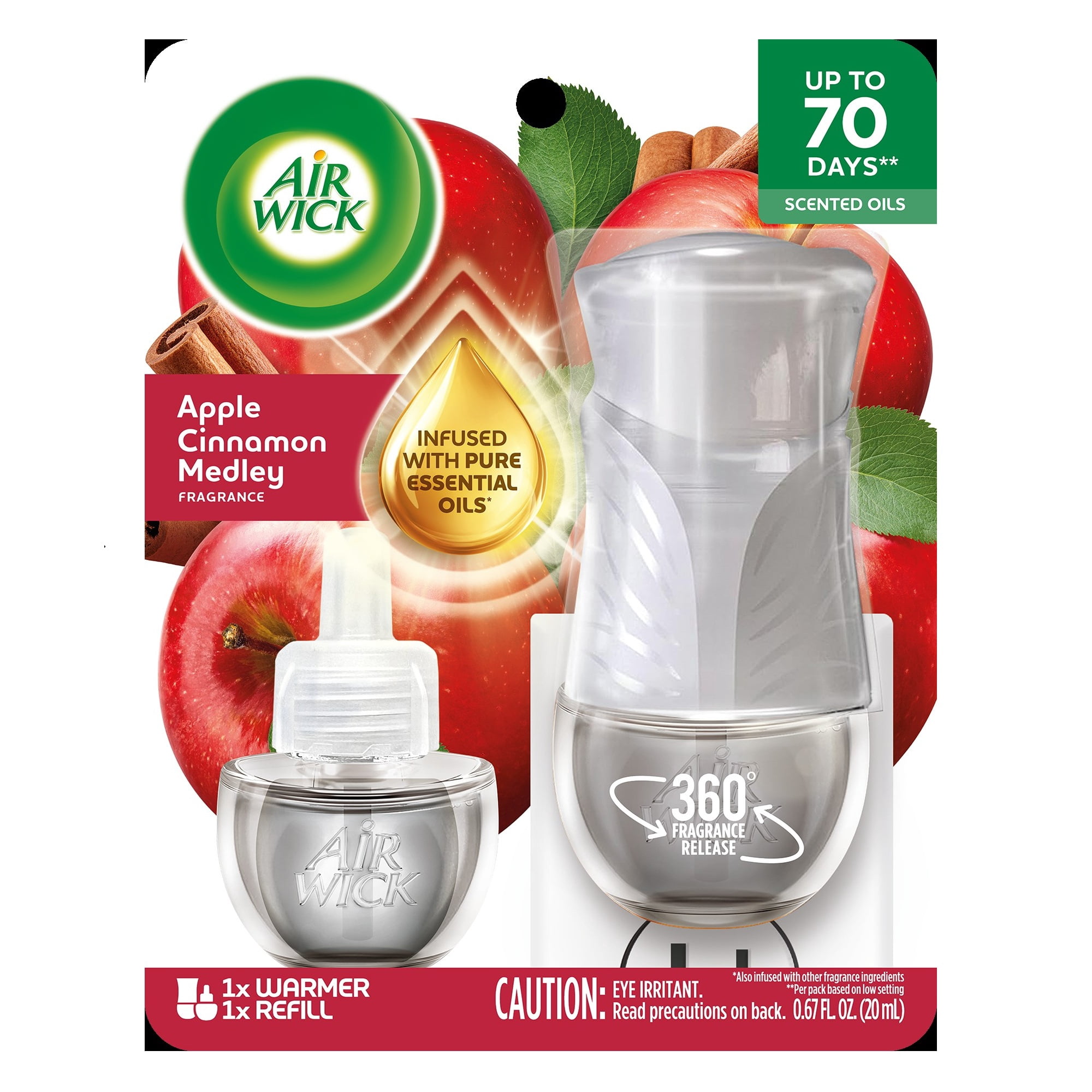 (4 pack) Air Wick Plug-In Scented Oil Warmer Air Freshener Starter Kit, Apple Cinnamon Medley, 2 Piece