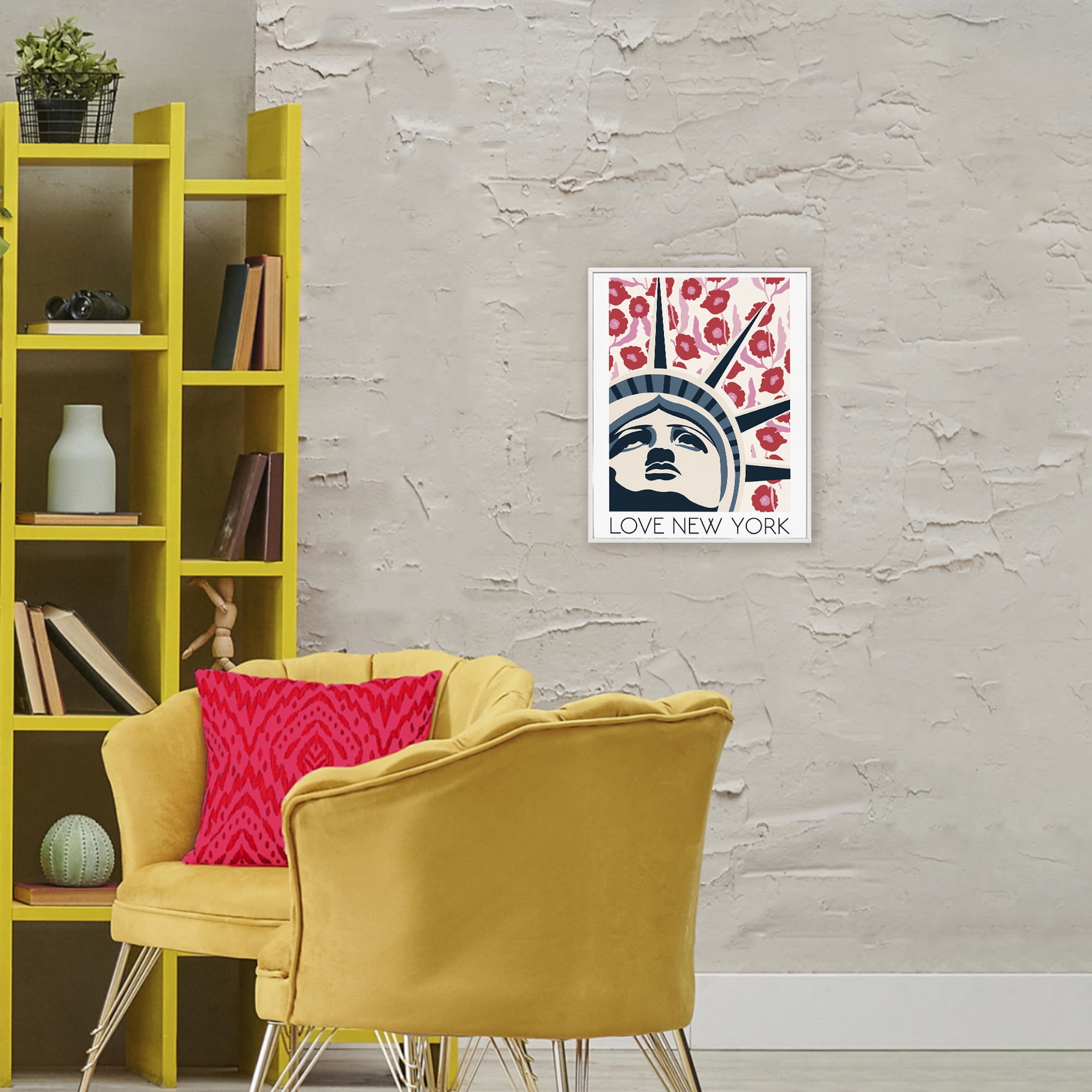 Stupell Industries Groovy Florals Love New York White Framed Giclee Art, design by Omar Escalante
