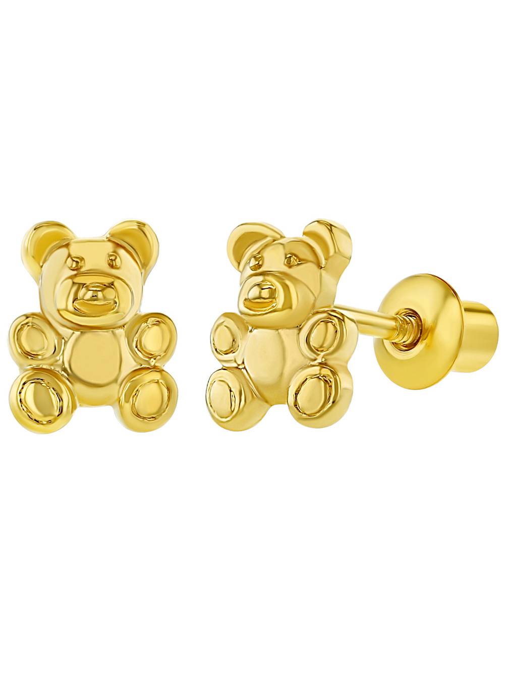 In Season Jewelry 18k Gold Plated Little Teddy Bear Screw Back