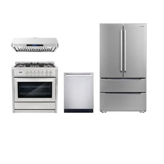 Cosmo 36 in. Dual Fuel Range & Range Hood & Dishwasher & Refrigerator Set