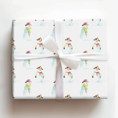 Firefighter Snowman Watercolor Christmas Wrapping Paper