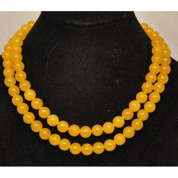 GKNET 10mm Natural South America Yellow Topaz Gemstone Round Beads Long Necklace 36"
