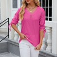thumbnail image 4 of Camiseta de mujer con cuello en V, manga media y detalle de botones - Ropa informal, tejido suave y transpirable, fácil de combinar, fácil de cuidar, 4 of 8