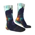 thumbnail image 2 of Goofa Cosmic Cat In Window Printed Men's Crew Socks, Soft Durable Breathable Moisture-Wicking with Odor Control Cotton socks, 2 of 9