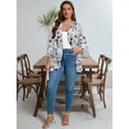 thumbnail image 4 of SHOWMALL Women's Plus Lightweight Cardigan Open Front 3/4 Sleeves Bolero White Peony 5X Pleated Ruffles Hemline Shrugs, 4 of 7