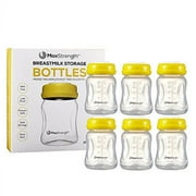 Breastmilk Bottles 6pc Set with Leak Proof Lids by Max Strength Pro, 6.oz 180ml Reusable Wide Neck Bottles Best for Breast Milk Collection & Storage Solution, BPA Free, Fits Spectra & A
