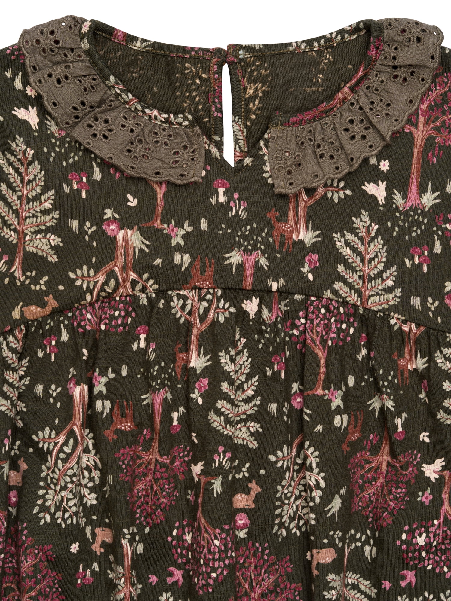 Modern Moments by Gerber Toddler Girl Dress with Neck Ruffle and Embroidery, Sizes 12 Months - 5T