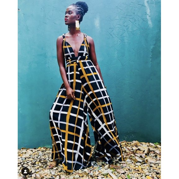 Jumpsuit Plaid Striped Women Fashion DIY Strap Multi-Wear Loose Pants