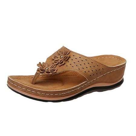 

QWZNDZGR Rimocy Flower Wedges Flip Flops for Women Summer 2022 Platform Clip Toe Slippers Woman Casual Non-slip Beach Sandals Plus Size