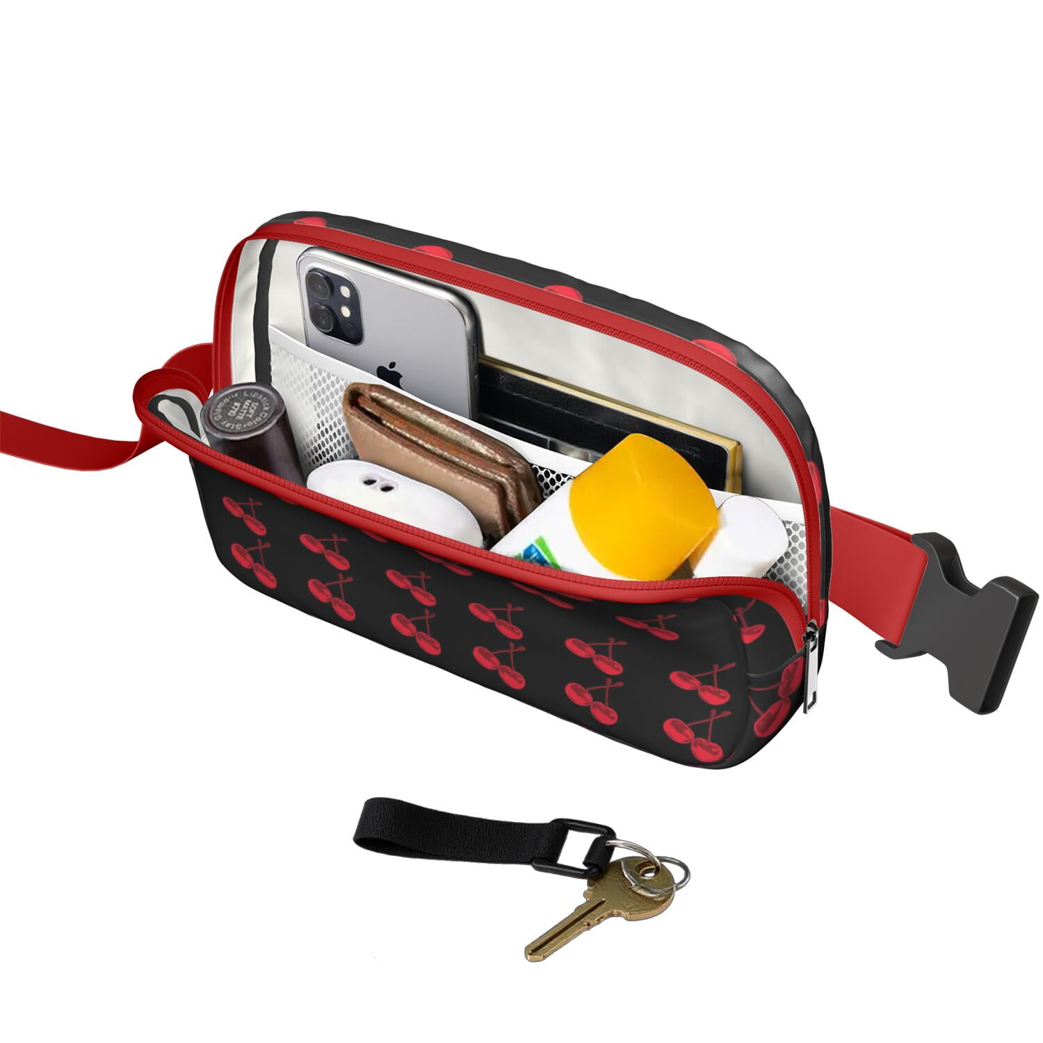 Cute Cherries Belt Bag – Sweet Fruit Fanny Pack with Red & Pink Aesthetic Print for Summer Vibes