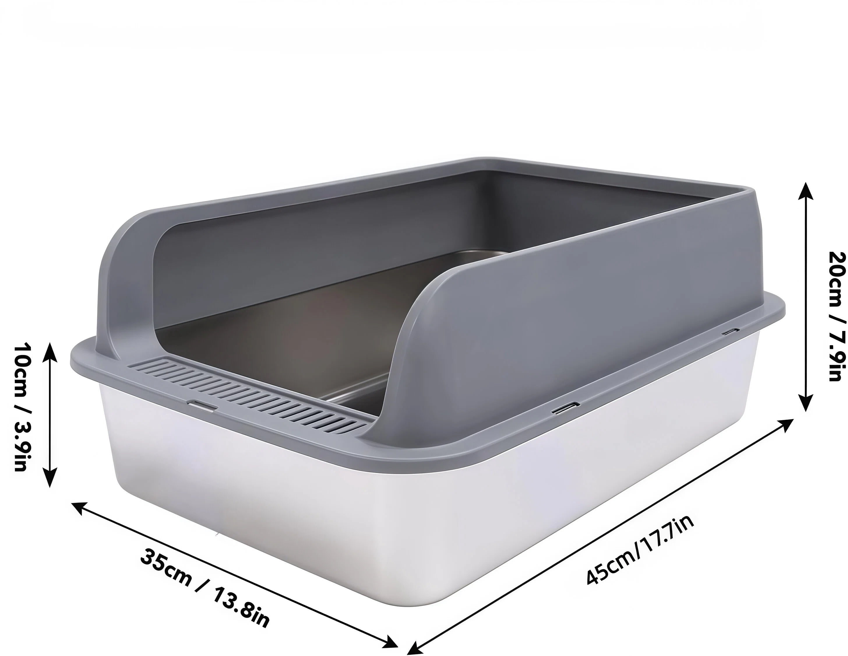 2 Pack Stainless Steel Cat Litter Box, Small High Sides Litter Box for Multi Cats & Kittens, Anti-Leak Lid, Non-Stick, Odor Control, Easy Clean, Includes Scoop