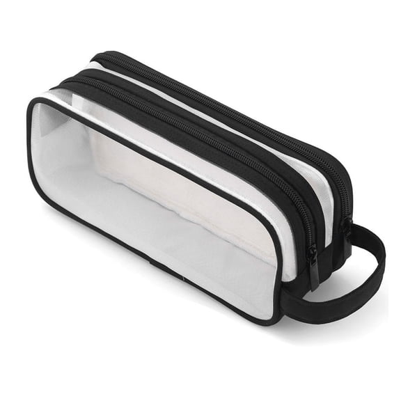 Grid Mesh Pencil Case 2 Compartment Pen Bags Clear Handheld Multifunction Pencil Pouch for Teen Students Black