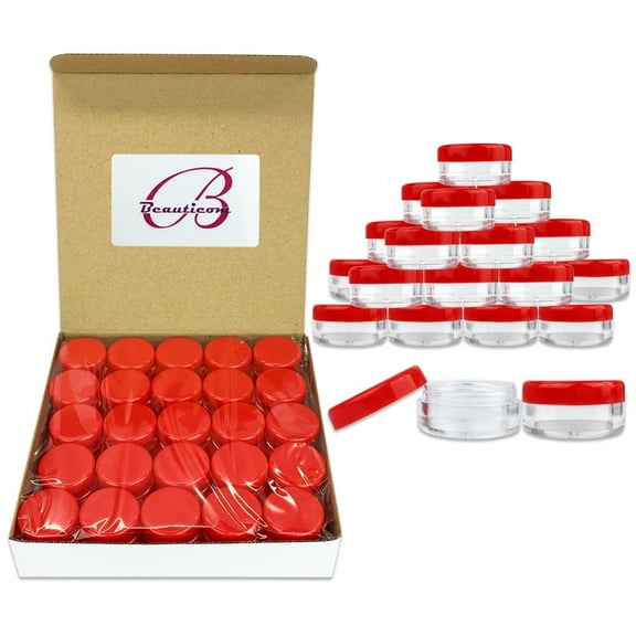 5G/5ML Plastic Clear Cosmetic Sample Jars with Red Lids