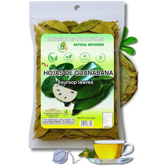 Guanábana Hojas Secas Te (Graviola/Dried Soursop Leaves Tea)4 oz Bag – 100% Natural, Vegan Herbal Tea – Includes Infuser/Incluye Infusor, Traditional Latin Delicioso & Saludable– by Bexpertsusa