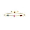 Keren Hanan 18K Yellow Gold Plated Silver 3 Stone Created Moissanite Fully Adjustable Bracelet by Gem Stone King Oval Round Octagon Created Moissanite Created Sapphire and Garnet (2.13 Cttw)