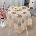 thumbnail image 4 of Retro Lace Tablecloth 35 Inch Embroidered Table Cover Decorative Dining Doily for Wedding & Cafe, White with Pink Flora, 4 of 6