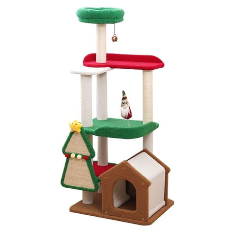 Docal Christmas Cat Tree Cat Tower for Indoor Christmas Tree Shape with sisal Covered Cat Scratching Posts, Multi-Level Cat Tower Activity Center Furniture for Kittens Cats and Pets Small Cat