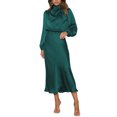 thumbnail image 1 of Vestido Lohuatrd para mujer, cuello medio alto, satén, manga larga, color liso, mangas abullonadas, cintura ajustada, vestido de noche, boda, cóctel, fiesta, midi., 1 of 8