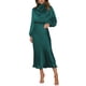 thumbnail image 1 of Vestido Lohuatrd para mujer, cuello medio alto, satén, manga larga, color liso, mangas abullonadas, cintura ajustada, vestido de noche, boda, cóctel, fiesta, midi., 1 of 8