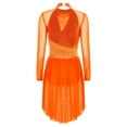 thumbnail image 4 of Nyeemya Women's Shiny Rhinestone Long Sleeve Lyrical Dance Dress Backless Tulle Skirt Leotard Dancewear Orange L, 4 of 5