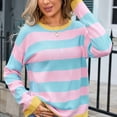 thumbnail image 3 of Sweaters for Women Long Sleeve Knitted Pullover Blouse Tops Casual Crewneck Striped Printed Fall Fashion Sweaters Loose Trendy Winter Clothes Cute Tops Comfy Fall Outfits 2025, 3 of 7