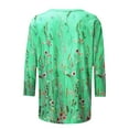thumbnail image 4 of 2023 Cotonie Women's Coloured Printed T-shirt 3/4 Sleeves Pullover Round Neck Blouse 2023 Trendy Casual Tops,Green,S, 4 of 4