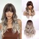 thumbnail image 1 of Pelucas largas rubias de raíces oscuras con flequillo, onda corporal Natural, pelucas suaves para mujeres, uso diario en fiestas, cabello falso sintético resistente al calor, 1 of 4