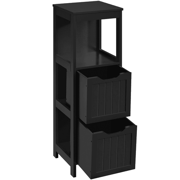 Alden Design 35" Height Compact Corner Bathroom Cabinet with 2 Drawers and Open Shelf, Black