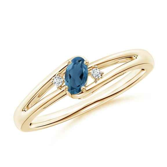 ANGARA Natural London Blue Topaz and Diamond Split Shank Ring in 14K Yellow Gold for Women (Size-5x3mm) | November Birthstone Jewelry for Women | London Blue Topaz Ring (Ring Size - 7.5)