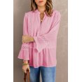 thumbnail image 2 of POGLIP Women's Pink Lace Ruffed Long Sleeve V Neck Shirt, 2 of 6