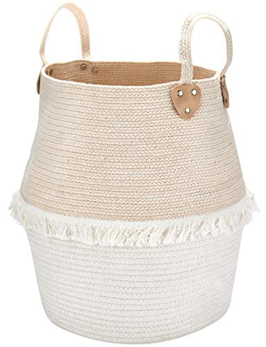 Panier De Corde Panier De Rangement Tisse Panier A Linge Grand 16 X 15 X 15 Pouces Couverture En Coton Organisateur Bebe Pepiniere Contenants Blanc Decor A La Maison Cadeau Walmart Canada