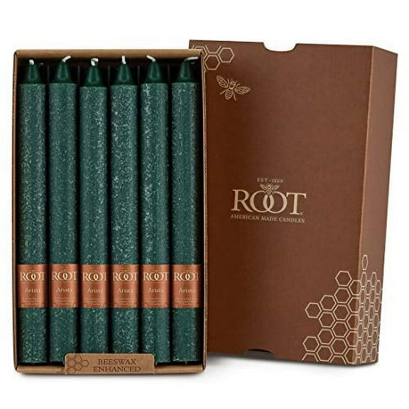 ROOT Candles Unscented Timberline™ Arista Taper Candles, 9-Inch Tall, Box of 12, Color: Dark Green