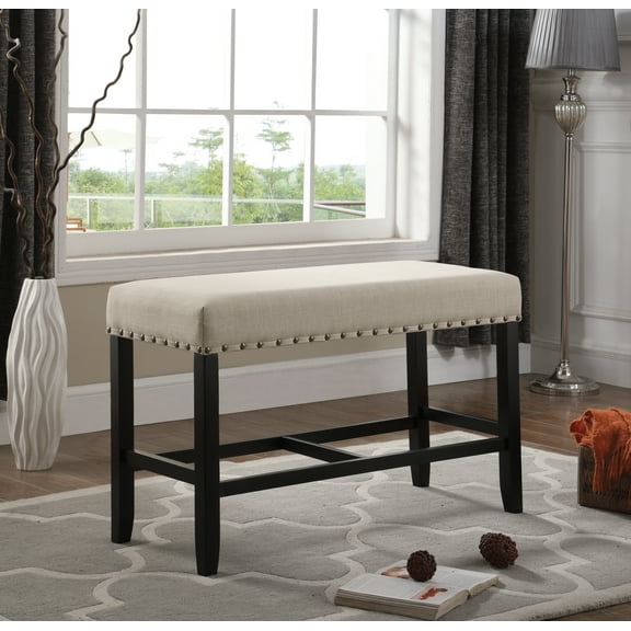 CoSoTower Fabric Counter Height Dining Bench with Nailhead Trim, Tan