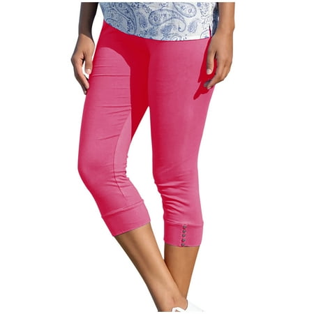 Funicet High Waist Leggings in Shorts Women s Summer High Waisted Solid Capris Matching Slim Fitting Yoga Gym Pants Hot Pink L