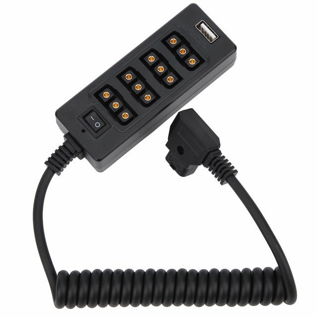 D-TAP Port Adapter, 1/4in Screw Hole D-Tap Male To 4-Port Female Stable Voltage Plastic Shell Convenient For V Lock Camera Battery