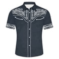 thumbnail image 4 of Mens Shirts Western Cowboy Print Short Sleeve Button Down Top Casual Camp Classic Yoke Design Shirt for Men Navy S, 4 of 4