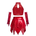 thumbnail image 2 of SiiRoh Kids Girls Shiny Sequins Crop Top with Metallic Skirt with Gloves Cheer Uniform Jazz Latin Dance Outfits Red 16, 2 of 6