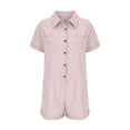thumbnail image 4 of Women's Utility Short Romper Summer Casual Button Down Oversize Overalls with Pocket Polos Collar Loose Workout Outfits, Pink, L, 4 of 6