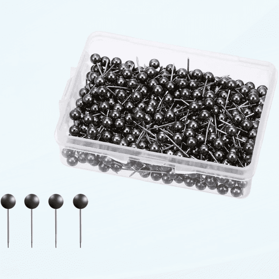 500Pcs Round Pearl Head Pins Bulk Creative Map Tacks Push Pin with Stainless Point for DIY Craft, Wall Maps, Photos, Cork Boards, Black